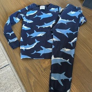 Size 4 Hanna Anderson, long jammies, navy blue with light blue sharks